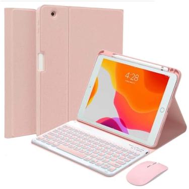 Imagem de QYiiD Capa com teclado retroiluminado para iPad Pro 12,9 polegadas 2017/2015 (modelo antigo, 2ª e 1ª geração), mouse com teclado sem fio removível magnético, capa inteligente com suporte para lápis