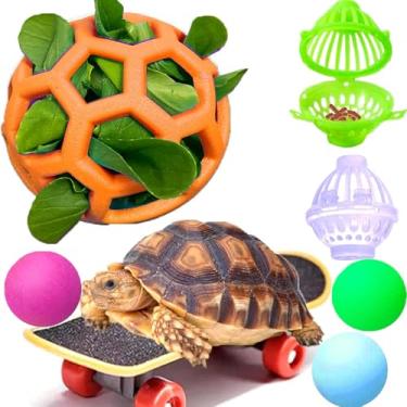 Imagem de Conjunto de brinquedo de skate de tartaruga e bola de alimentação de tartaruga engraçado brinquedo de enriquecimento de tartaruga aquática brinquedo de alimentação de tartaruga brinquedo de