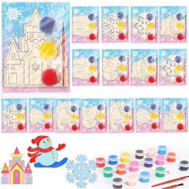 Imagem de delaimastor 64 kits de artesanato de pintura de madeira, tema de inverno, lembrancinhas de festa DIY com cartões para decorações de aniversário, sacolas de brindes, presentes e prêmios (inverno)
