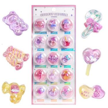 Imagem de Kawaii 3D Capsule Resin Stickers, Clear PVC Material, 9x20cm, Space, Moon, Ghost, Ocean Theme, Decorative Puffy Sticker Sheet for Phone Case, Scrapbook (Candy)