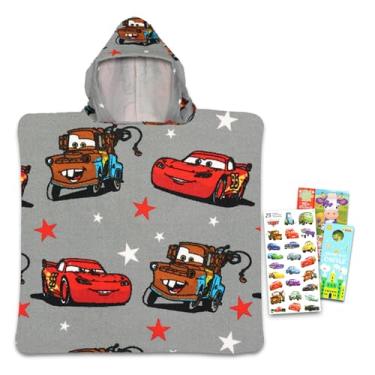 Imagem de Disney Conjunto de toalhas com capuz de carros para crianças, meninas, meninos - Conjunto poncho de toalha de banho Lightning McQueen com adesivos, mais | Conjunto de banheiro Disney Cars