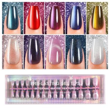 Imagem de Caixão curto Press on Nails Plauva Cat Eye 300 unidades para mulheres
