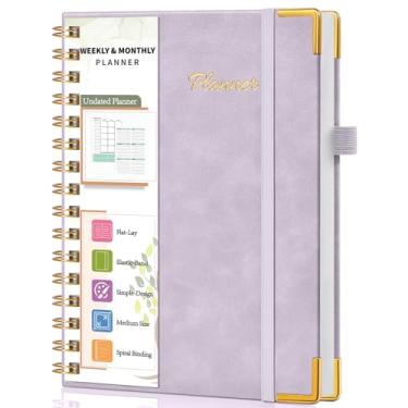 Imagem de Agenda semanal e mensal espiral sem data 2025-2026, agenda de calendário semanal simplificada, organizador diário A5 fofo, caderno de tarefas com agenda espiral com rastreador de objetivos e hábitos