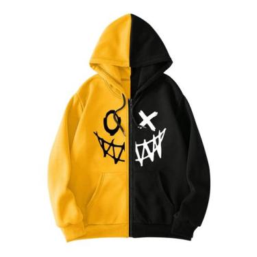 Imagem de Moletom masculino com capuz COZYEASE com zíper e estampado amarelo M