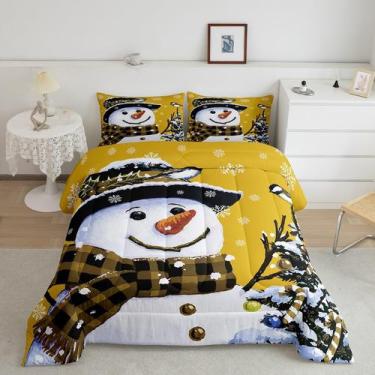 Imagem de Conjunto de roupa de cama Feelyou Kids Christmas Xmas Snowman Twin Siz