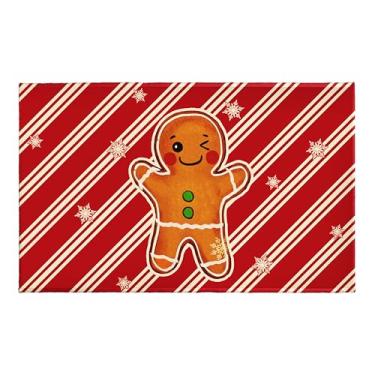 Imagem de Kwlegh Tapete de banho de Natal, tapete de banheiro masculino de gengibre, vermelho, branco, listrado, flocos de neve, tapete de banho de Natal extramacio, tapete absorvente de pelúcia antiderrapante