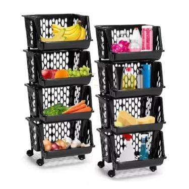 Imagem de Kit 2 Estantes Prateleira Modular Multiuso 4 And Organizador(Preto)