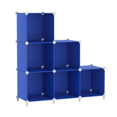 Imagem de AWTATOS Organizador de armazenamento de cubos, 6 organizadores de armário e prateleiras de armazenamento, estante empilhável DIY para quarto, casa, azul almirante