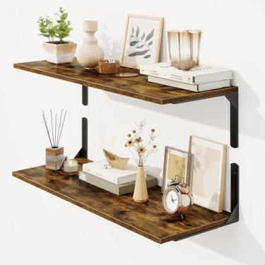 Imagem de Prateleiras flutuantes de 76 cm L x 30 cm P para parede, prateleiras de parede profundas com suporte visível para livros, plantas, prateleira de banheiro grande para armazenamento e exibição, marrom