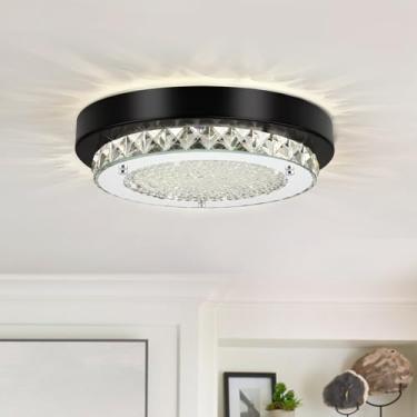 Imagem de Knwjmv Luz de teto de montagem embutida LED cristal luminária de banheiro regulável para corredor preto moderno pequeno 23 cm foyer luzes de teto para entrada lavanderia sala de jantar quarto