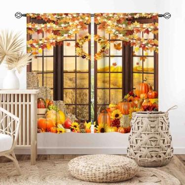 Imagem de Cortinas de outono, fazenda, dia de Ação de Graças, outono, abóbora, folhas de bordo, girassol, rústico, colheita, blackout para sala de estar, quarto, cozinha, banheiro, festa em casa, 2 painéis, 107