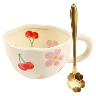 Imagem de ZLHETWT Caneca de chá de cerâmica, xícara de porcelana de chá, canecas de café de cerâmica, canecas estéticas, caneca de chá de cerâmica lisa com alça copo de porcelana bonito canecas de café de