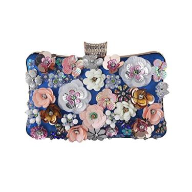 Imagem de CORIOS Bolsa feminina para noite colorida floral clutch bolsas 3D lantejoulas flor bolsa elegante bolsa transversal bolsa banquete, Azul, Small