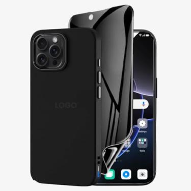 Imagem de Kit Capa Capinha Case Proteção Premium Preta Anti Impactos + Película de Cerâmica Fosca Privacidade Não Quebra, Anti Riscos (iPhone 16 Pro)