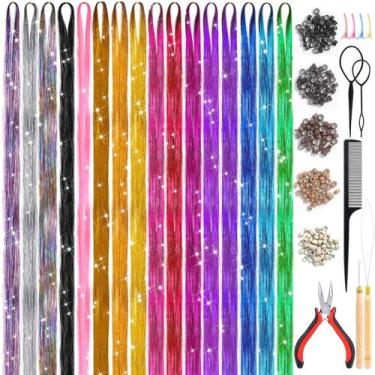 Imagem de Kit de enfeites de cabelo Evatage 48 polegadas, 16 cores, 3200 fios