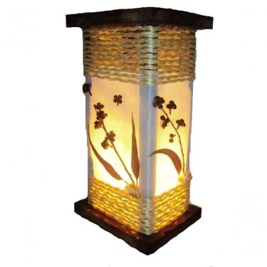 Imagem de Abajur De Mesa Luminária De Corda Com Folhagens Rustico Madeira Sala Quarto Pousada Hotel Vintage