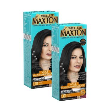 Imagem de Kit 2 Tintura Creme Maxton Preto Carvão 1.01