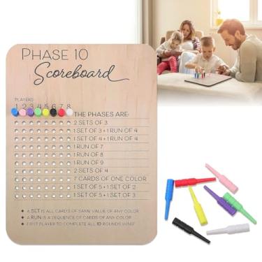 Imagem de XLIUAX Tabuleiro de pontuação da fase 10, placa de pontuação de madeira 2025 fase 10 e rastreador redondo com 8 pinos coloridos, jogos de tabuleiro divertidos, tabuleiros, jogos de cartas, mesa