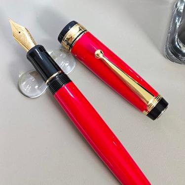Imagem de zhongyuansu Caneta-tinteiro de luxo JD – Canetas clássicas em preto, vermelho elegante e verde profundo com acabamento dourado – escrita suave, recarregável, caneta de presente profissional (vermelha)
