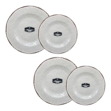 Imagem de Conjunto de 2 Pratos Resistentes Melamina Texturizados Raso Grande 28cm e Sobremesa 22cm Elegantes (2, Areia)
