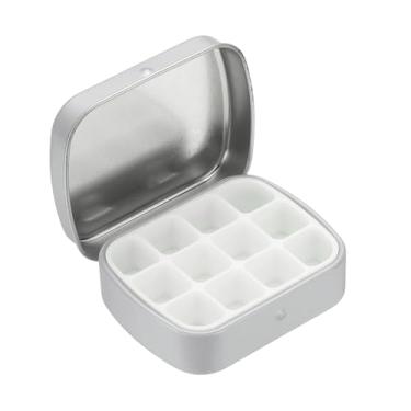 Imagem de PATIKIL Mini caixa de lata de tinta de 12 poços, mini caixa de paleta de estanho de aquarela vazia para viagem, armazenamento portátil de tinta de metal para tinta a óleo acrílica guache, cinza
