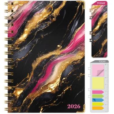 Imagem de Agenda Hardcover 2026, 14 cm x 20 cm: 14 meses (novembro de 2025 a dezembro de 2026), agenda mensal diária, agenda anual, marcador de livro, pasta de bolso e conjunto de notas adesivas (mármore