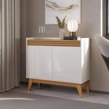 Imagem de Buffet Aparador Ripado Com 2 Portas Monaco 92cm - Off White E Cedro