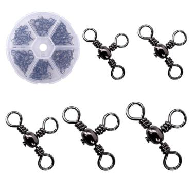 Imagem de balifly 50 peças 3 vias rolamento de esferas giratórias kit de equipamentos de pesca barril gira kit de equipamentos de pesca para Crankbaits Sinker Pesos Conectores água salgada FS/ZH-04 (preto, 10#+