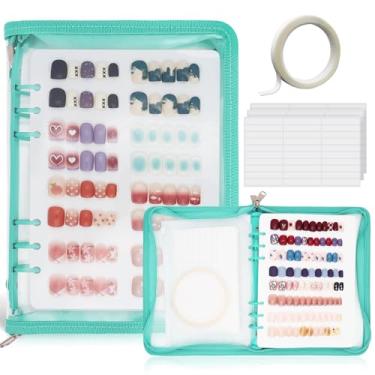 Imagem de KEIFIN Pasta organizadora de armazenamento de unhas com 8 páginas de inserção – Tamanho A5 reutilizável para colecionar amostras de unhas falsas para livros e exibição colorida, recipiente com fita