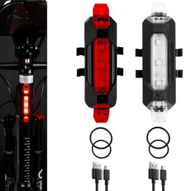 Imagem de YUERWOVER Pacote com 2 luzes traseiras de LED recarregáveis por USB, lanterna traseira de bicicleta, lâmpada de segurança para andar à noite, à prova d'água, 4 modos, luz de aviso para homens