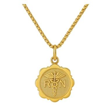 Imagem de Colar com pingente de caduceu RN banhado a ouro 18 K, corrente de asas de anjo, corrente de 45,7 cm, pingente de moeda de enfermeira registrada, joia de formatura, aniversário, Natal, ideia de