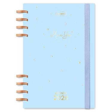 Imagem de Agenda 2026 Diária Cadersil com Elástico e Wire-o Estampa Miss You Azul – 176 Folhas – Capa Dura – Ideal para Organização Pessoal com Estilo.