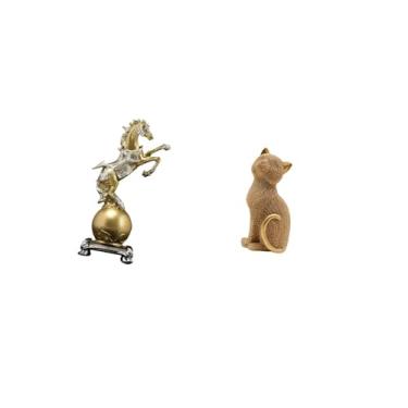 Imagem de Fenteer Estátua de Cavalo E Gato de Resina Moderna, Arte Artesanal, Estatueta Decorativa Colecionável para Prateleira de Mesa Central, Sala de Estar, Escritór