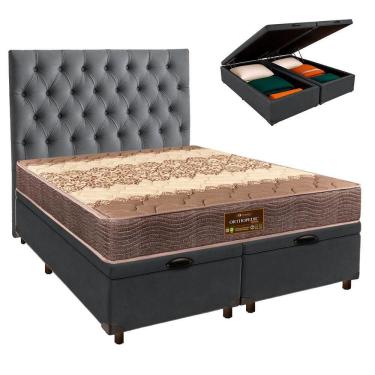 Imagem de Cama Box Bau + Colchão Queen D26 Ortophedic Sankonfort + Cabeceira Estofada