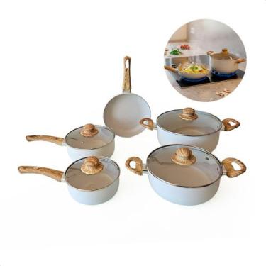 Imagem de Jogo De Panelas Cairo Indução Cerâmica Antiaderente 5 Peças Bege - Jha