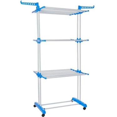 Imagem de Varal De Chão 3 Andares Retrátil Dobrável Aço Inox Com Rodas - Thata M