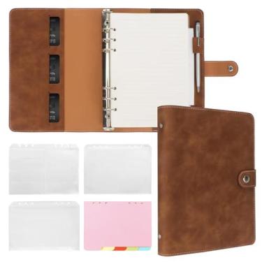 Imagem de Binder Notebook FYY Leather A5 Binder, 6 anéis com bolsos, marrom