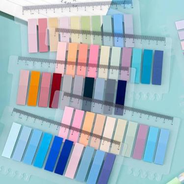 Imagem de 8 opções coloridas com cartão de papel, régua, adesivos de etiqueta, adesivo de índice de escritório conveniente, adesivo de etiqueta autoadesivo e adesivos convenientes