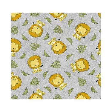 Imagem de Tecido Tricoline Leão Fundo Cinza para Artesanato - Tecidos Caldeira -