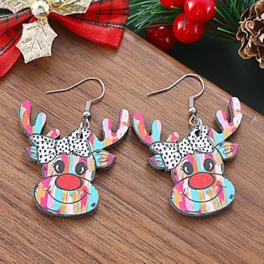 Imagem de Brincos de Natal para mulheres, brincos pendentes de veado, roupas de Natal, acessórios de bijuteria, 2inch, Aço inoxidável, Sem pedra preciosa