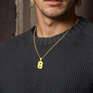 Imagem de Colar com número personalizado, pingente para basquete, beisebol, futebol, número da sorte, unissex,, F, Aço inoxidável, Sem Pedra Preciosa