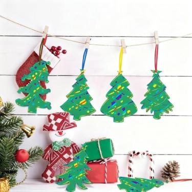 Imagem de 24 peças de adesivos de árvore de Natal de arranhões de cores mágicas - ornamentos de arte de arranhão arco-íris para artesanato de Natal, atividades em sala de aula e lembrancinhas de festa de