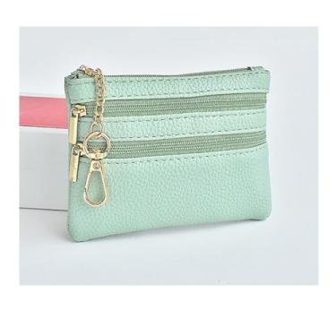Imagem de Porta-moedas, carteira feminina compacta com zíper – Mini carteira com chaveiro – Organizador de bolso para cartões, dinheiro, identidade, Verde menta