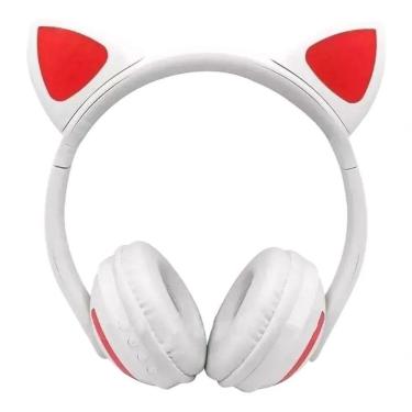 Imagem de Headphone Bluetooth Com Orelhas De Gato E Iluminação Led Fone Sem Fio De Gatinho Branco