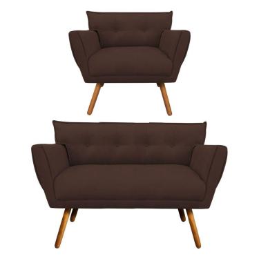 Imagem de Kit 1 Namoradeira e 1 Poltrona Anitta Suede Marrom - Drossi