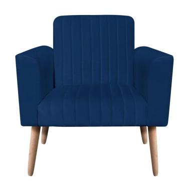 Imagem de Poltrona Viena Gomada Suede Azul Marinho Pés Palito Natural D'rossi