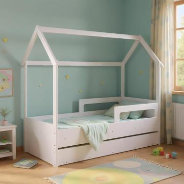 Imagem de Cama Montessoriana De Chão Com Auxiliar Infantil Casinha - Branco
