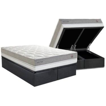 Imagem de Conjunto Box Baú Queen: Colchão Molas Herval Maxspring C1672 + Base Crc Suede Gray (158x198)