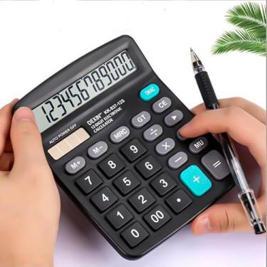 Imagem de Calculadora de mesa com visor LCD grande e botão sensível, função padrão de 12 dígitos, adequada para escritório, casa, escola