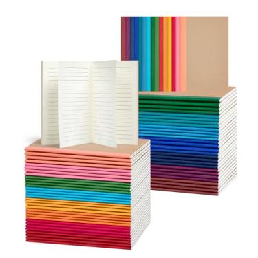 Imagem de Pacote com 60 mini cadernos de composição forrados de bolso, capa kraft de 9,5 x 13,5 cm com lombadas arco-íris, diários a granel, 30 folhas/60 páginas, cadernos pequenos para viajantes, estudantes